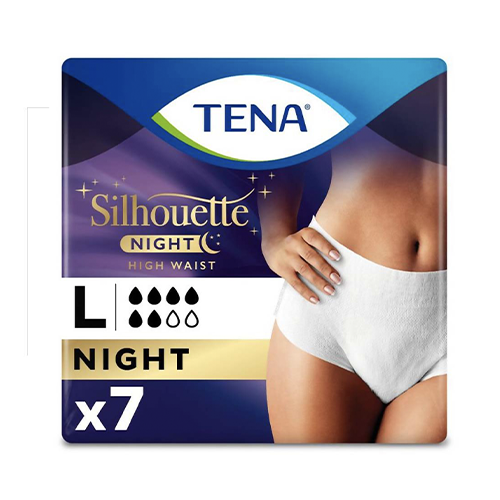 TENA SILHOUETTE NIGHT WHTE HIGH WAISTED LARGE X 7 PIECES